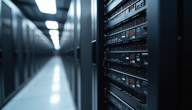 Eye-level view of Oracle Exadata X11M server rack in a data center