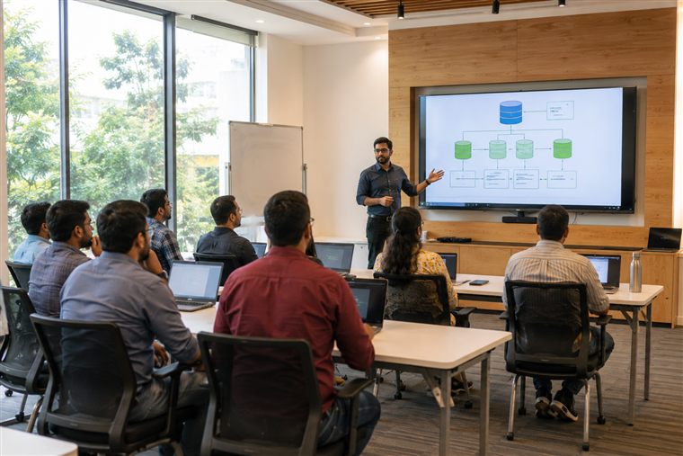 Live Oracle DBA training session in a modern classroom